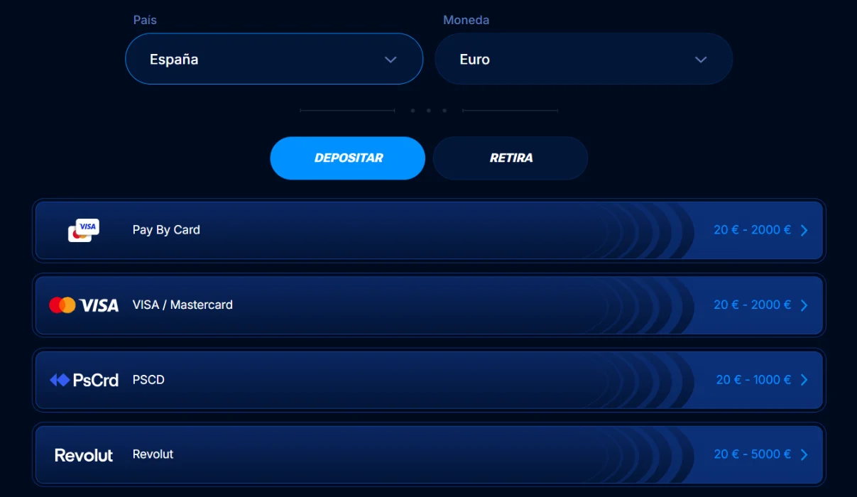 Boomerang Bet Casino Métodos de Pago