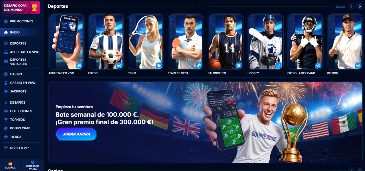 Boomerang Bet Casino Página principal