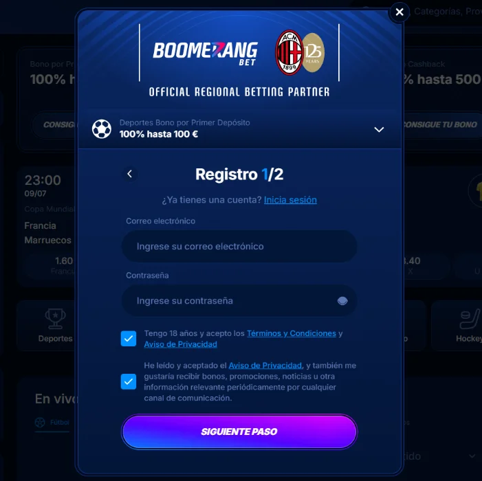 Boomerang Bet Casino Registro e Inicio de Sesión